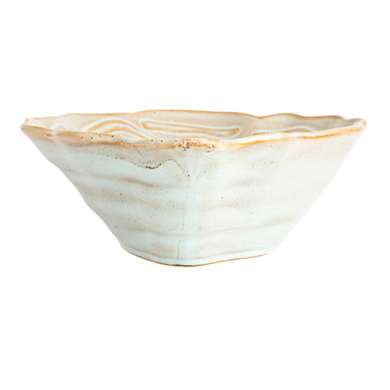 Hello Honey® 11.5" Tan & Blue Oyster Shaped Stoneware Bowl