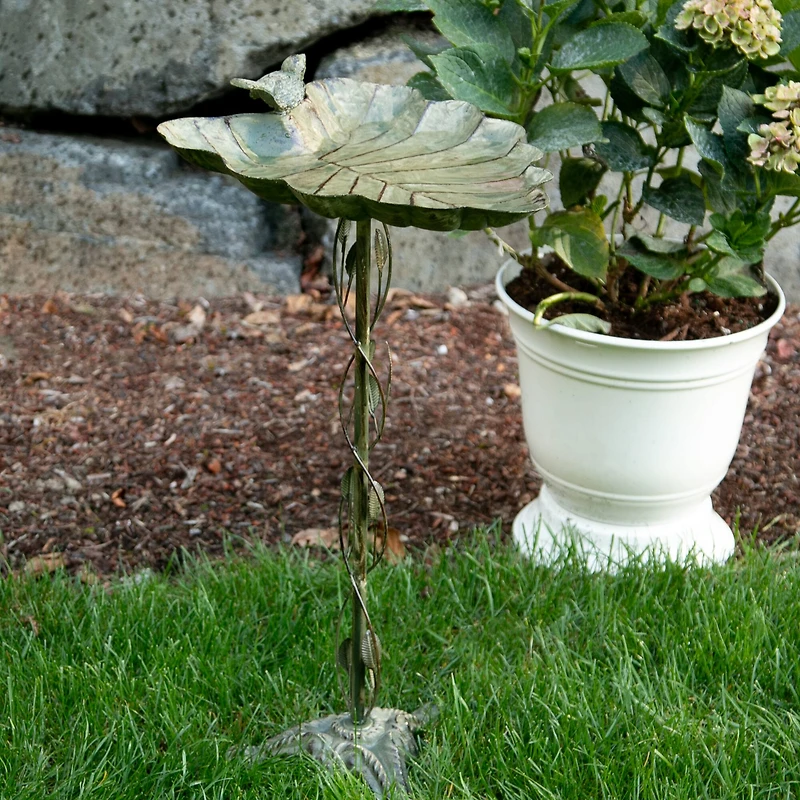 27.5" Verdigris Leaf Birdbath