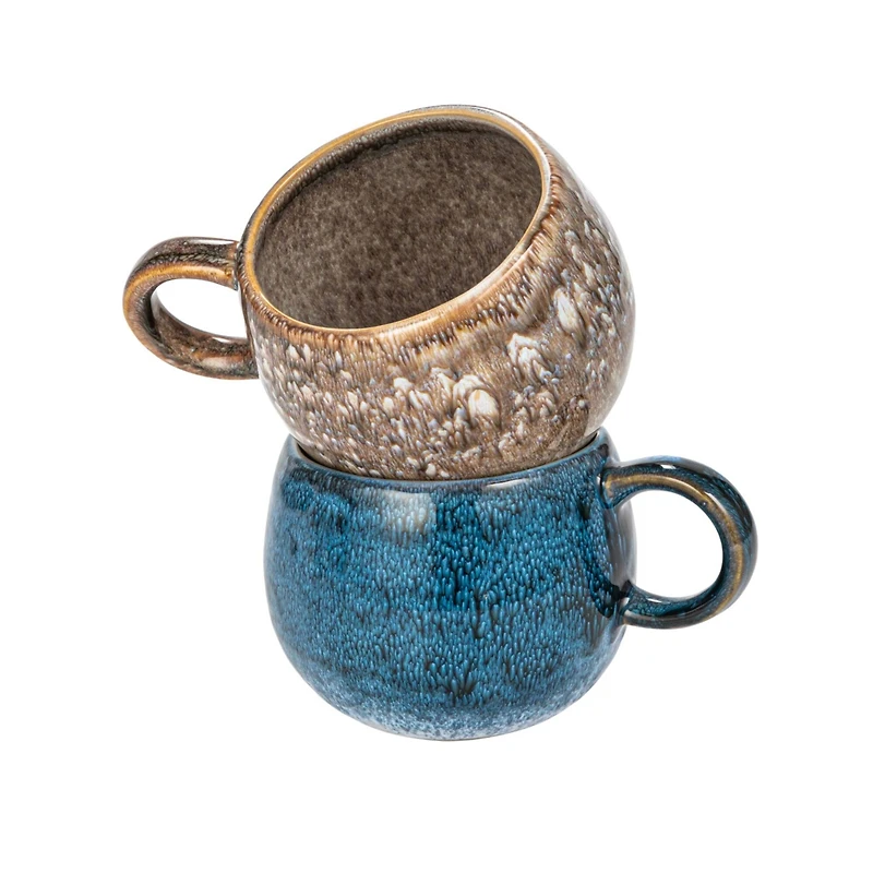 Hello Honey® 16oz. Brown & Blue Round Stoneware Mug Set, 2ct.