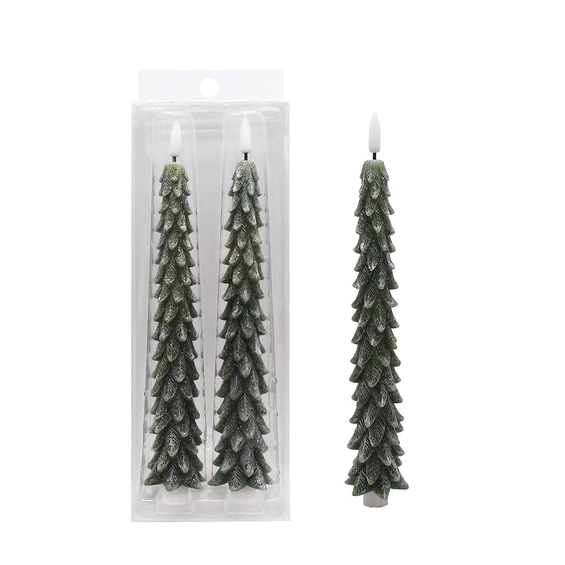 9" Frosted Tree LED Wax Taper Candles