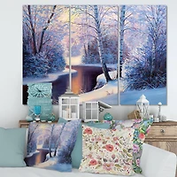 Designart - Christmas Forest With River and Trees I - Traditional Canvas Wall Art Print