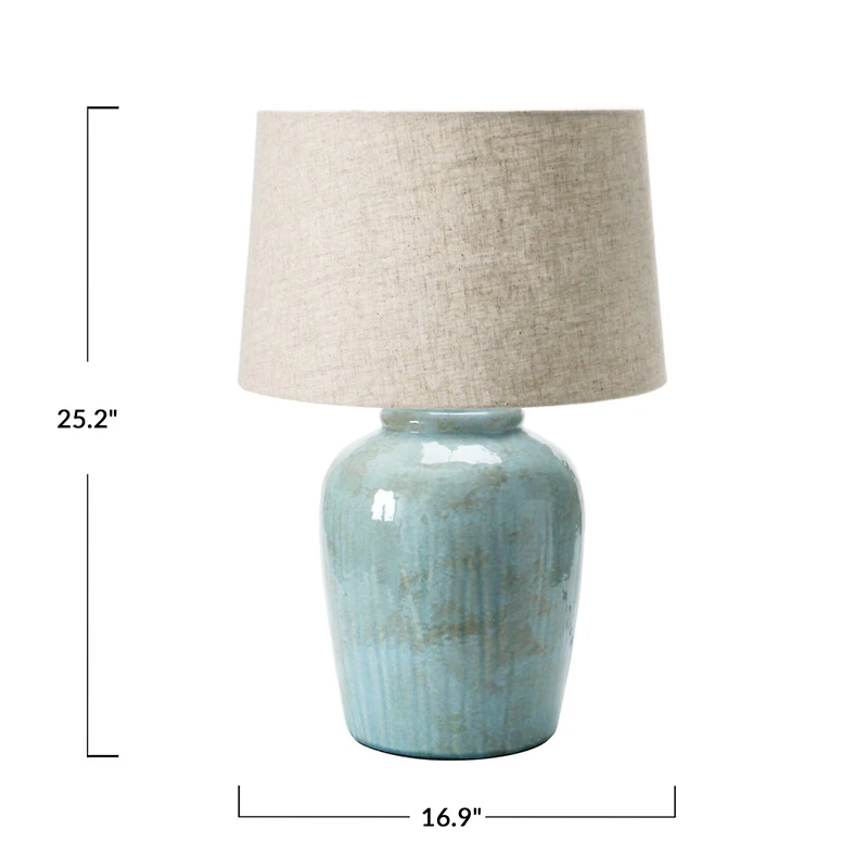 Hello Honey® 25" Aqua Reactive Glass Coastal Stoneware Table Lamp with Linen Shade