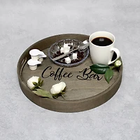 Elegant Designs™ 13.8" Round Gray Wash Coffee Bar Serving Tray with Handles