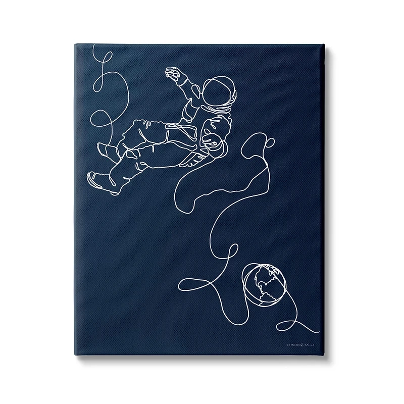 Stupell Industries Astronaut in Outer Space Over Earth Line Drawing Canvas Wall Art