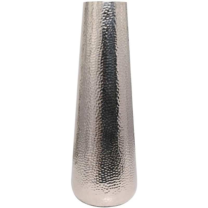 31" Silver Aluminum Tall Hammered Vase