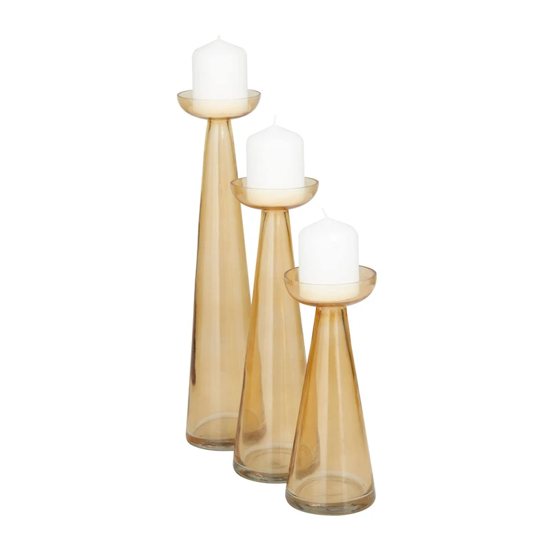 The Novogratz Set of 3 Gold Glass Contemporary Candle Holder, 3" x 3" x 3"