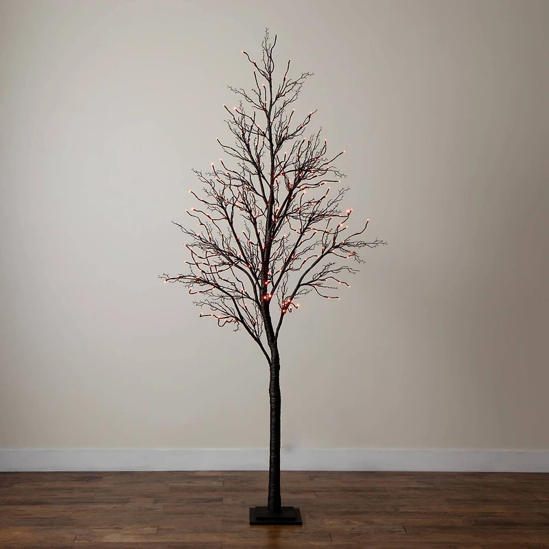 8ft. Pre-Lit Halloween Deluxe Black Twig Artificial Tree with 216 Orange & Purple LED Lights