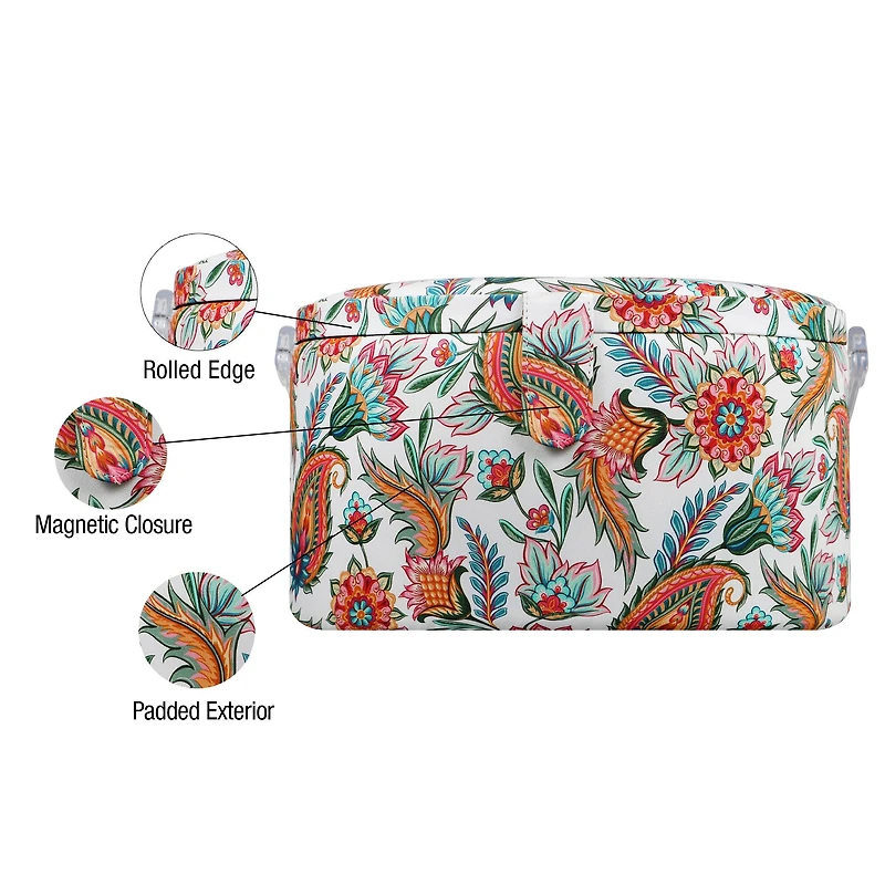 SINGER® Large Paisley Floral Print Premium Round Sewing Basket with Matching Zipper Pouch