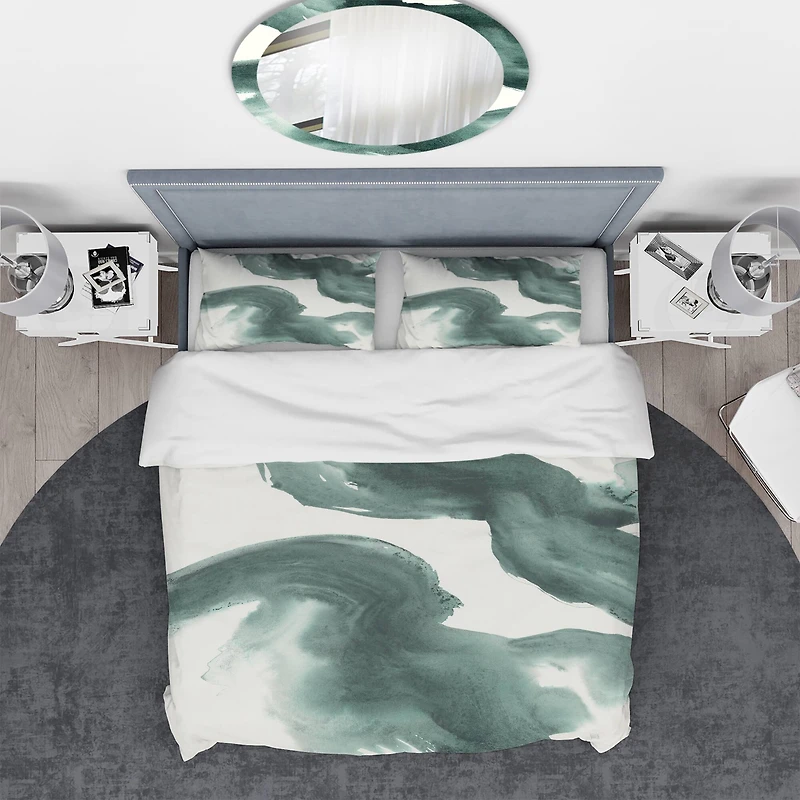 Designart 'Gouache Green on Gray I' Geometric Bedding Set