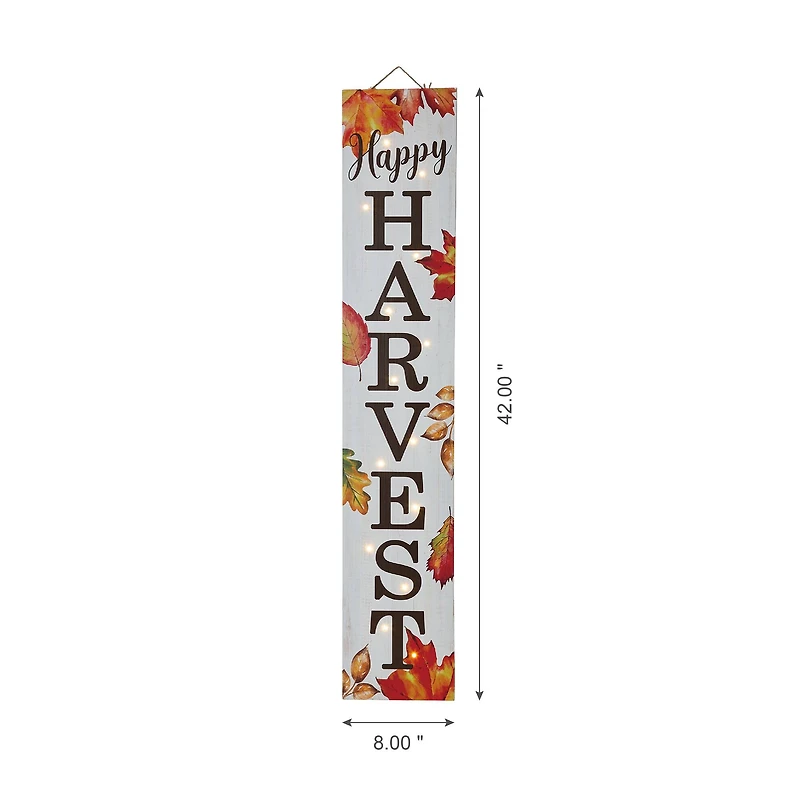 Glitzhome® 42" Fall Lighted Maple Leaves Wooden Porch Sign