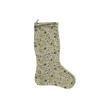 Hello Honey® 20" Green & Cream Cotton Velvet Printed Stocking with Floral Pattern