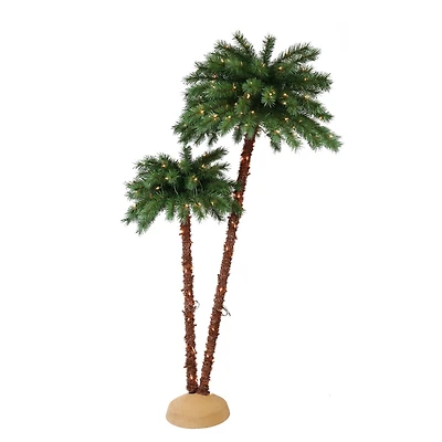 3.5ft. & 6ft. Double Trunk Pre-Lit Artificial Palm Tree, Clear Lights