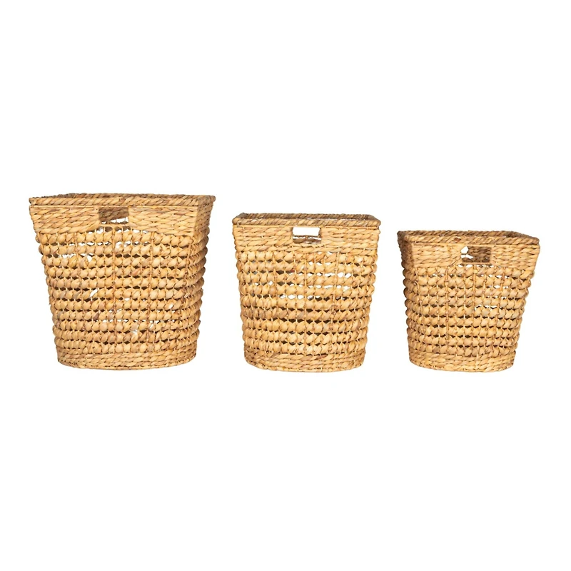 Hello Honey® Natural Handwoven Water Hyacinth & Metal Nesting Basket Set