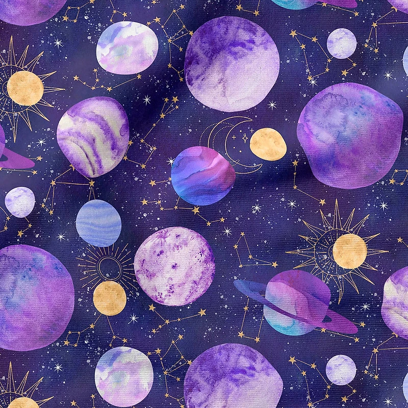 Fabric Editions Purple Planets Cotton Fabric
