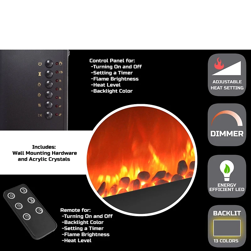 Hastings Home 31" Black LED Backlit Fireplace