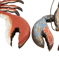 Red & Blue Wood Lobster Handmade Distressed Sculpture Set