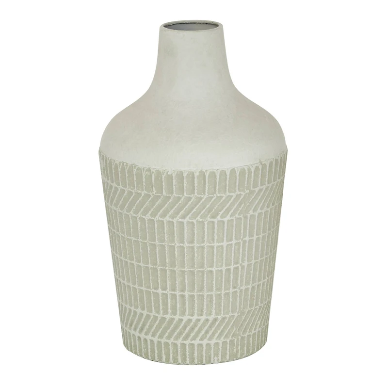 White Metal Contemporary Style Vase, 13" x 8" x 8"
