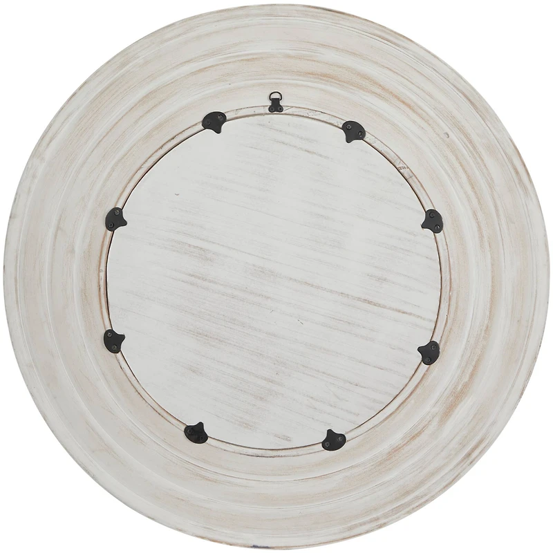 35" Cream Wooden Framed Wall Mirror with White Wash Effect