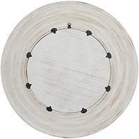 35" Cream Wooden Framed Wall Mirror with White Wash Effect