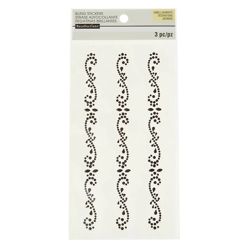12 Packs: 3 ct. (36 total) Black Flourish Border Adhesive Rhinestones by Recollections™
