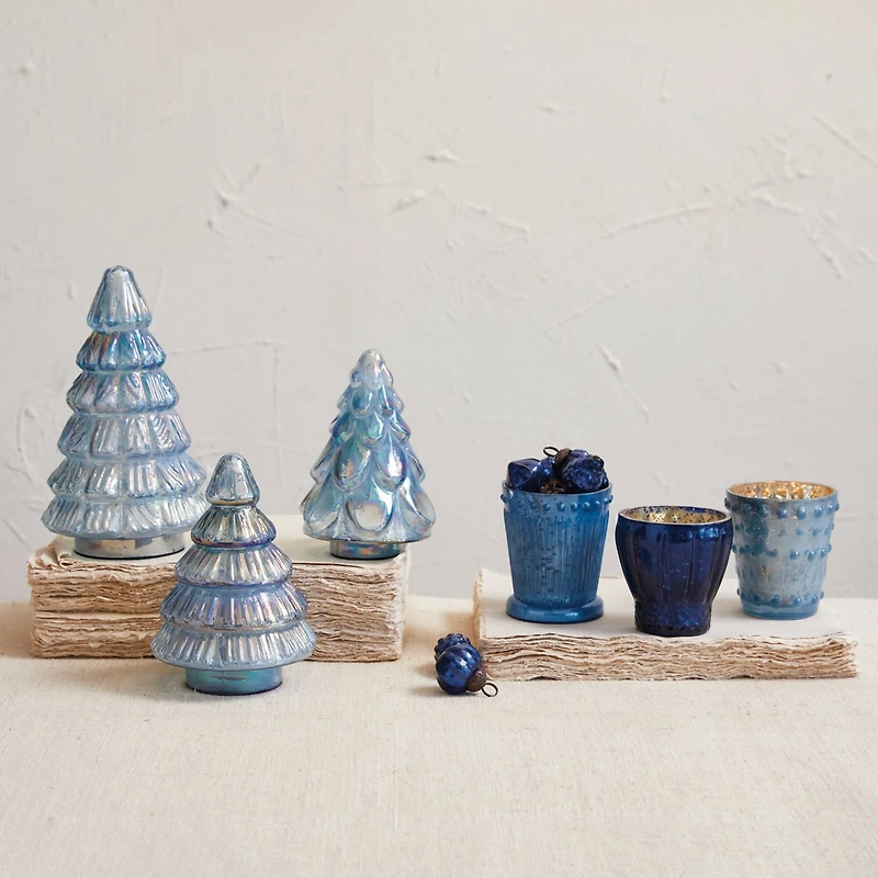 Hello Honey® 8" Iridescent Blue Round Embossed Glass Tree