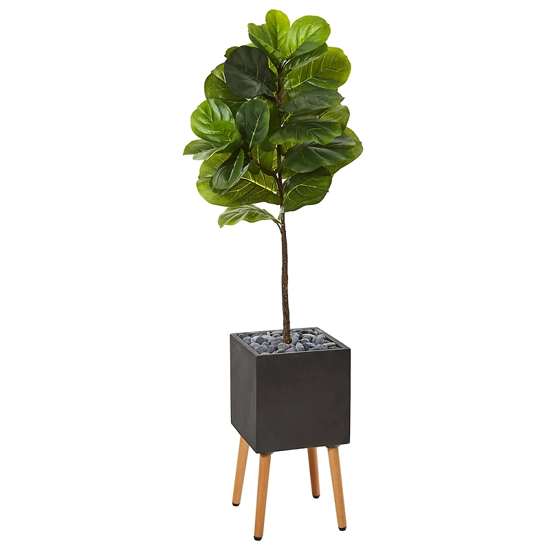 5ft. Fiddle Leaf Artificial Tree in Black Planter with Stand
