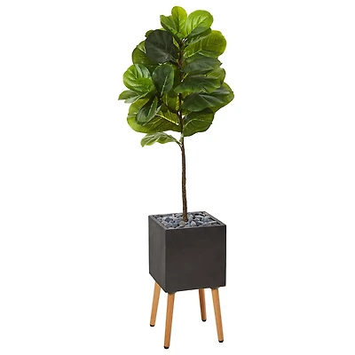 5ft. Fiddle Leaf Artificial Tree in Black Planter with Stand