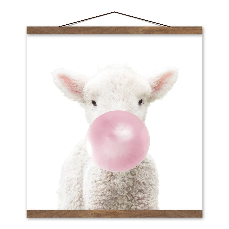 Baby Lamb 16" x 16" Teak Hanging Canvas