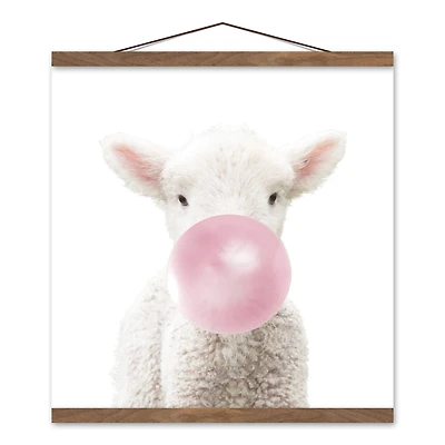 Baby Lamb 16" x 16" Teak Hanging Canvas