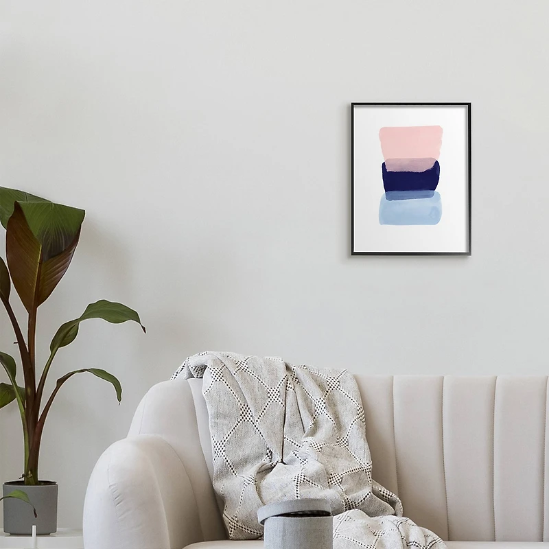 Stupell Industries Layered Squares Abstract Sides Blue Pink in Black Frame Wall Art