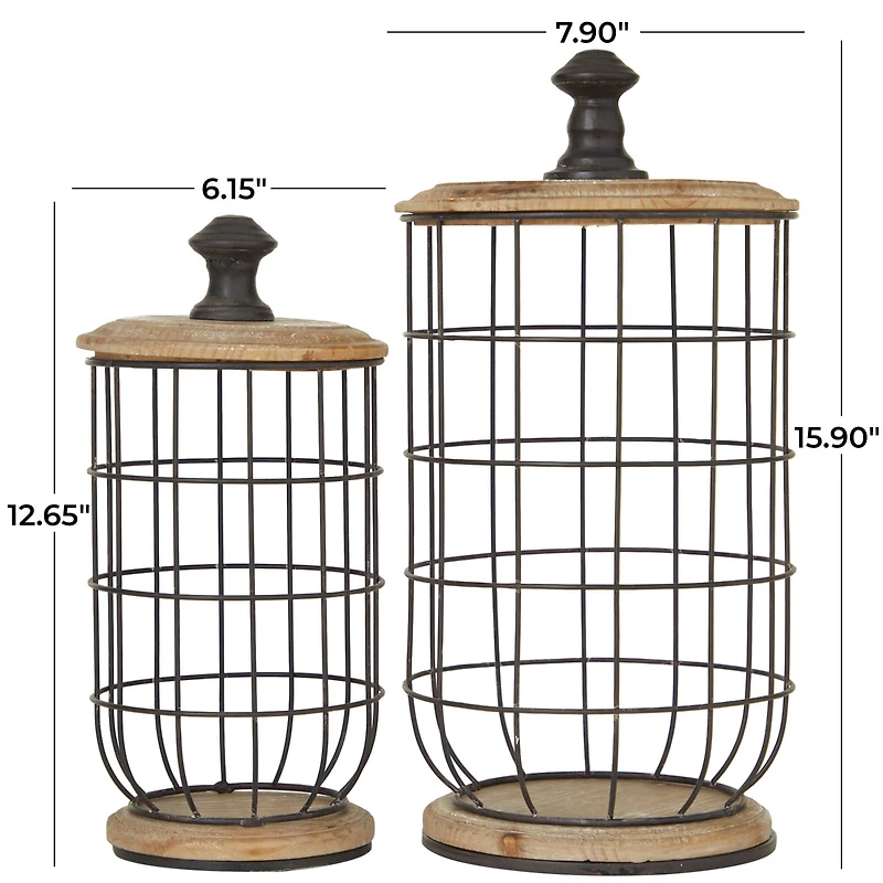 Black Metal Caged Style Kitchen Decorative Jars Set