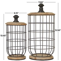 Black Metal Caged Style Kitchen Decorative Jars Set
