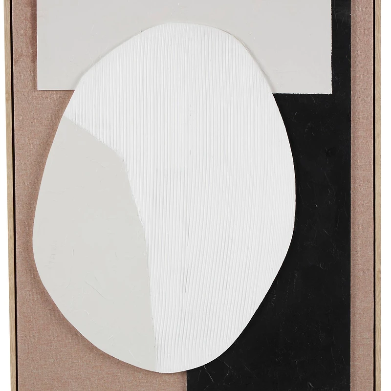 Brown Wooden Geometric Textured Home Wall Décor with Abstract Black and White Shapes and Fabric Backing