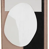 Brown Wooden Geometric Textured Home Wall Décor with Abstract Black and White Shapes and Fabric Backing