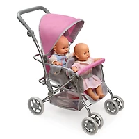 Badger Basket Gray & Pink Cruise Folding Inline Double Doll Stroller
