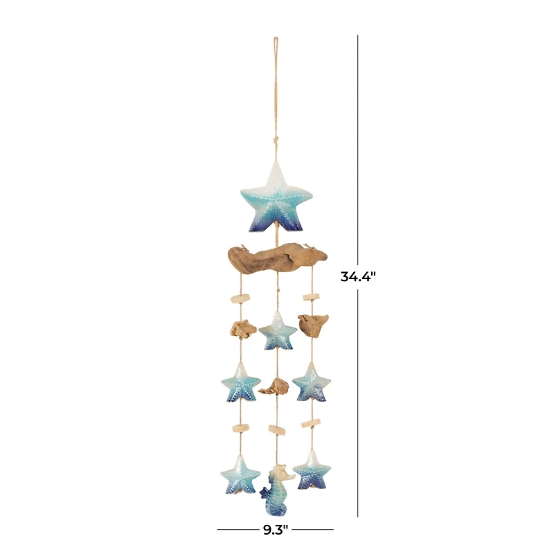3ft. Blue Ceramic Starfish Handmade Ombre Windchime with Driftwood & Bead Accents