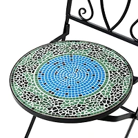 Glitzhome® 36.5" Green Outdoor Metal Folding Bistro Chairs with Ceramic Tiles Seat, 2ct.