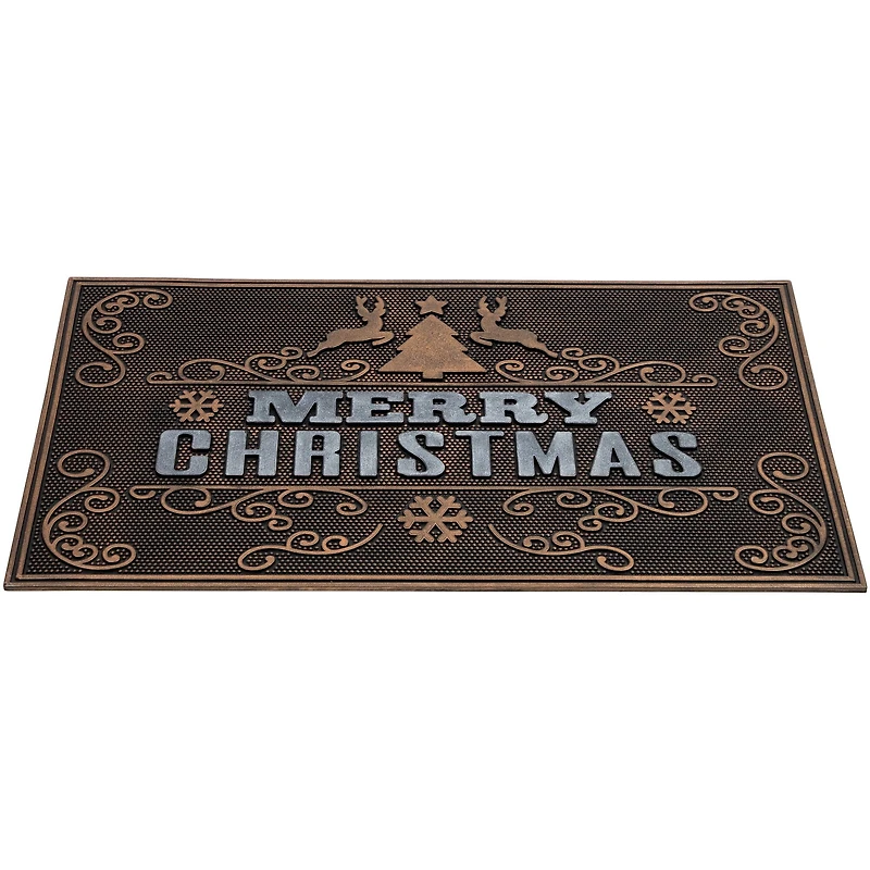 Gold & Silver Reindeer Merry Christmas Doormat