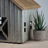 12" Wood & Metal Barn Bird House Tabletop Accent