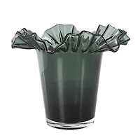 Green Glass Floral Tulip Inspired Ombre Vase with Wavy Opening