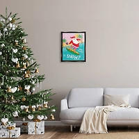 Stupell Industries Who Needs Snow Surfing Santa Framed Floater Canvas Wall Art