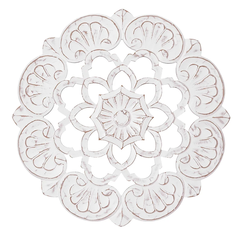American Art Décor™ 24" Large White Traditional Hand-Carved India Wood Medallion