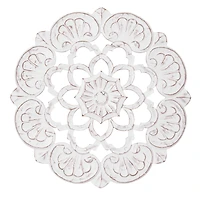 American Art Décor™ 24" Large White Traditional Hand-Carved India Wood Medallion