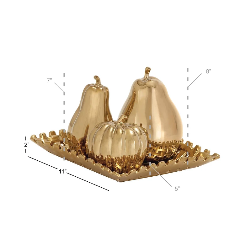 Set of 4 Gold Stoneware Glam Fruit Sculpture, 11" x 8"