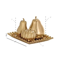 Set of 4 Gold Stoneware Glam Fruit Sculpture, 11" x 8"