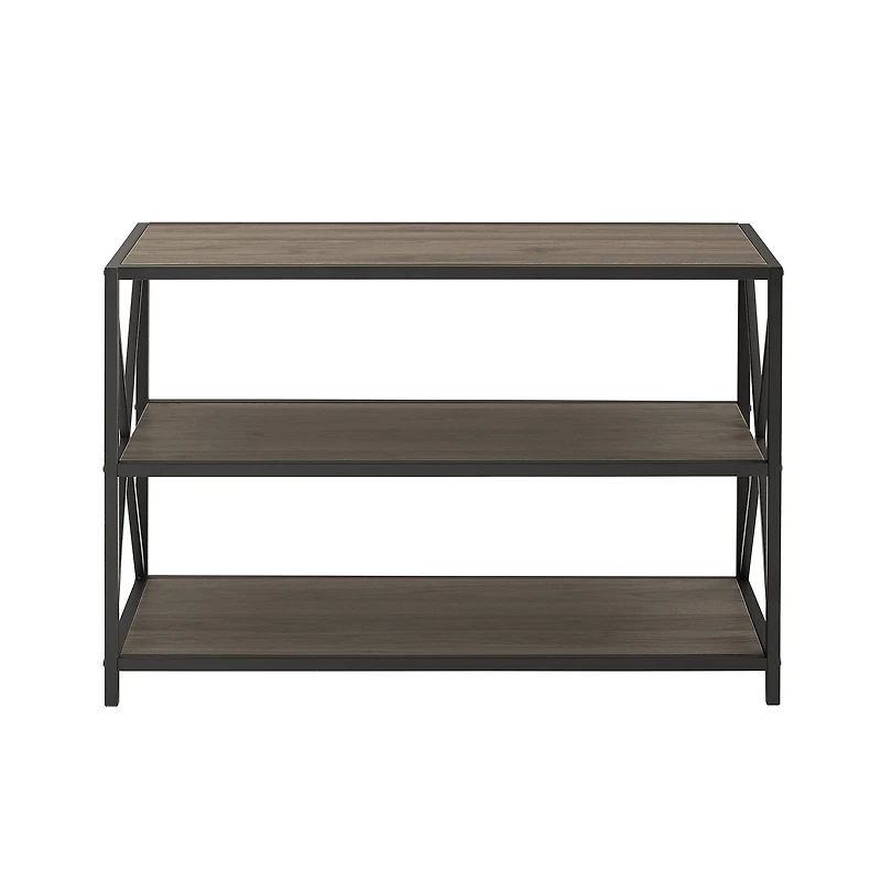 Walker Edison Slate Gray/Black Metal X-Frame Industrial Wood Bookshelf