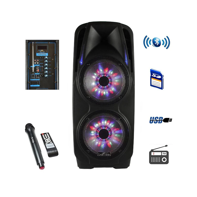 beFree Sound Double 10" Subwoofer Portable Bluetooth Party PA Speaker