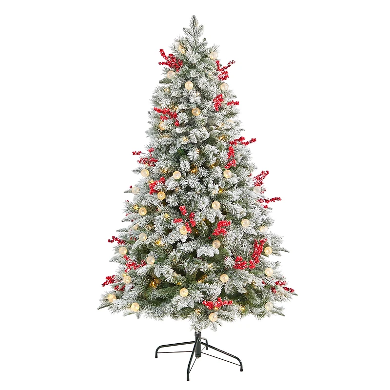 6ft. Pre-Lit Snow Tipped Norwegian Fir Artificial Christmas Tree, White LED Lights