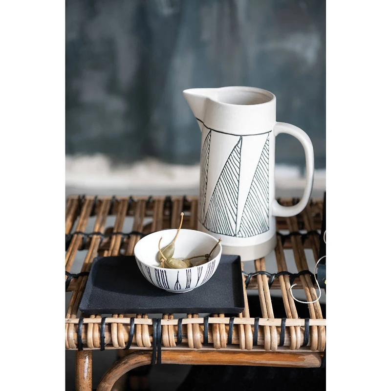 Hello Honey® 9" Embossed Modern Black & White Stoneware Water Pitcher