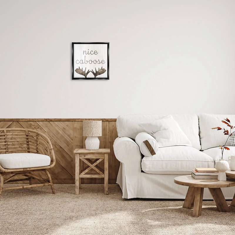 Stupell Industries Nice Caboose Bathroom Moose Antlers Floater Framed Art